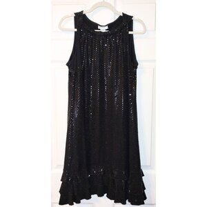 J.B.S. Women's Black on Black Sparkly Dots Shift Dress (Size 14)